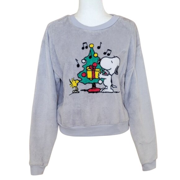 Peanuts Snoopy Woodstock Holiday Christmas Plush Velour Sweatshirt Sz M - Picture 6 of 9
